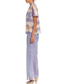 1930S Light Blue & White Rayon Deadstock Beach  Pajamas Ensemble
