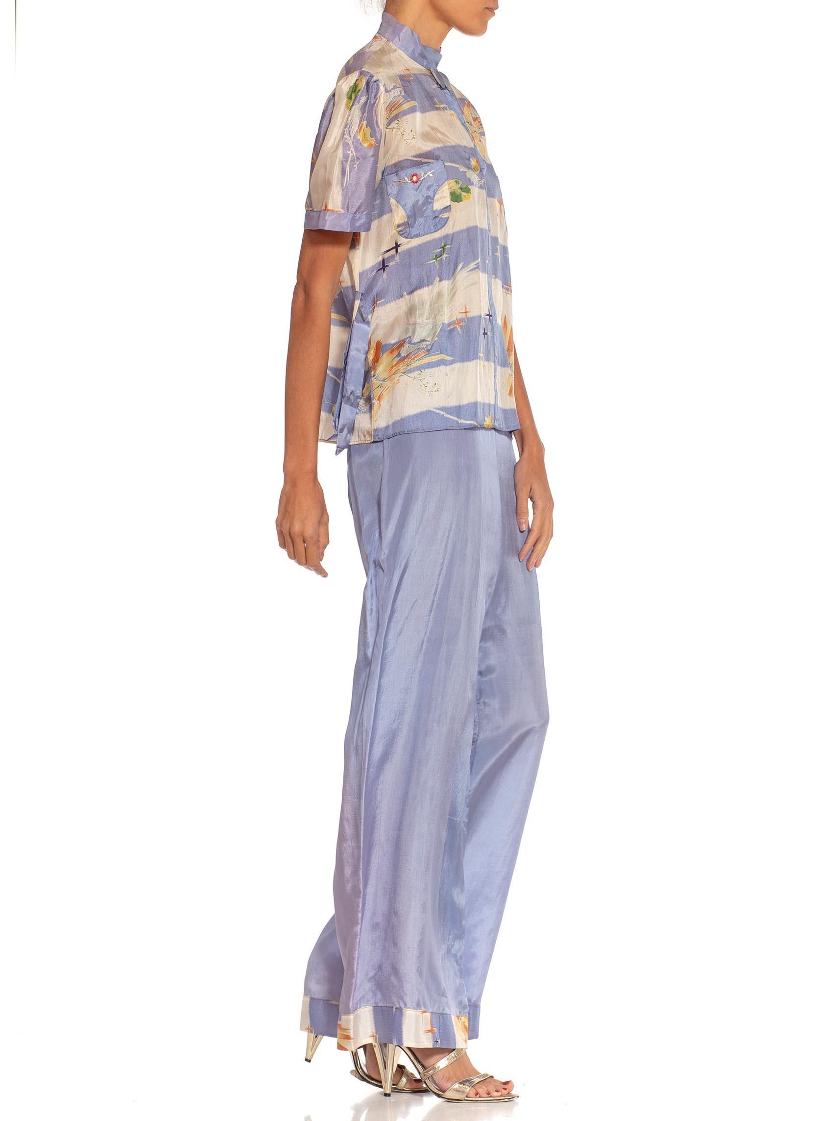 1930S Light Blue & White Rayon Deadstock Beach  Pajamas Ensemble In Excellent Condition In New York, NY