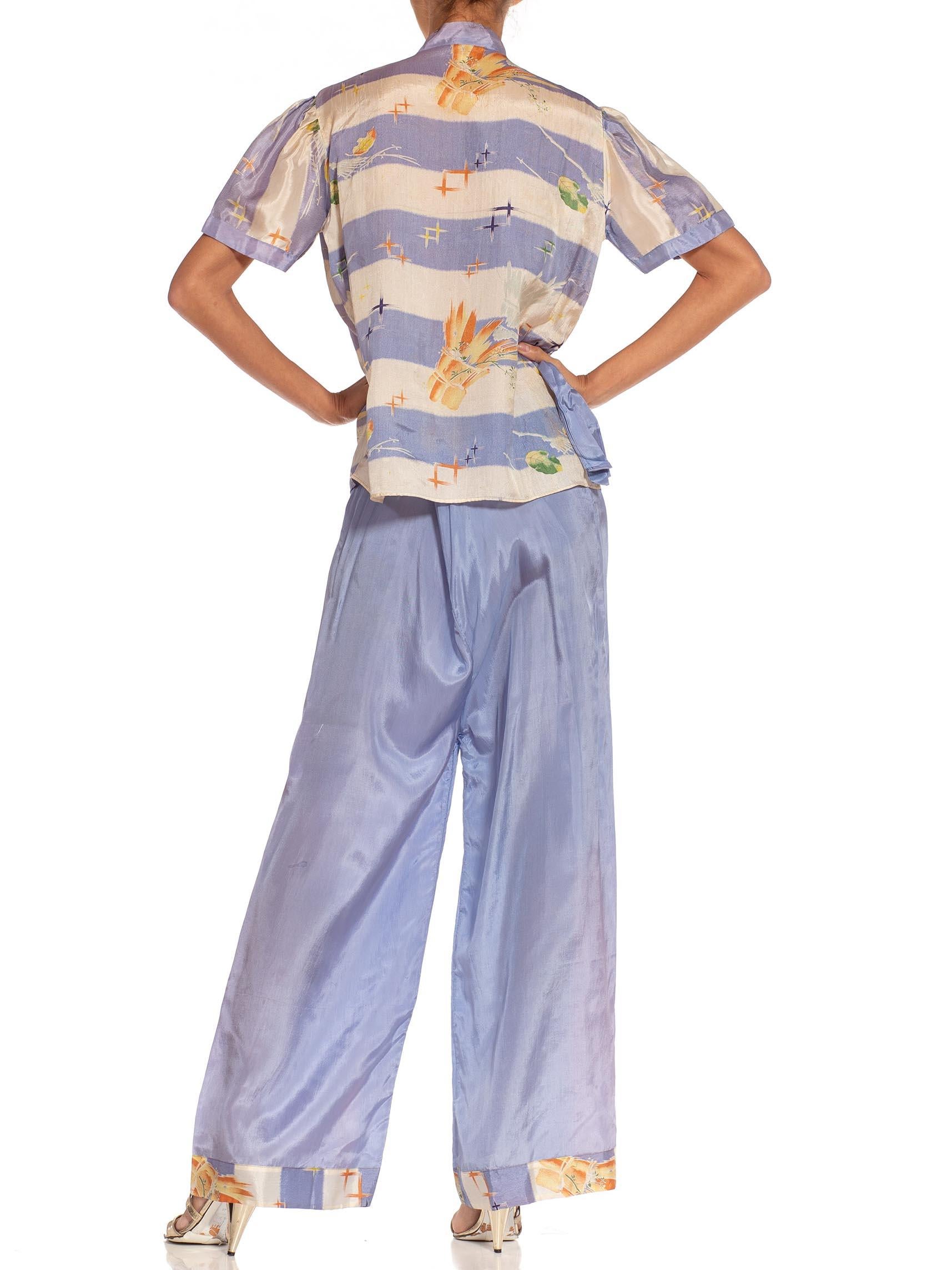 1930S Light Blue & White Rayon Deadstock Beach  Pajamas Ensemble 2