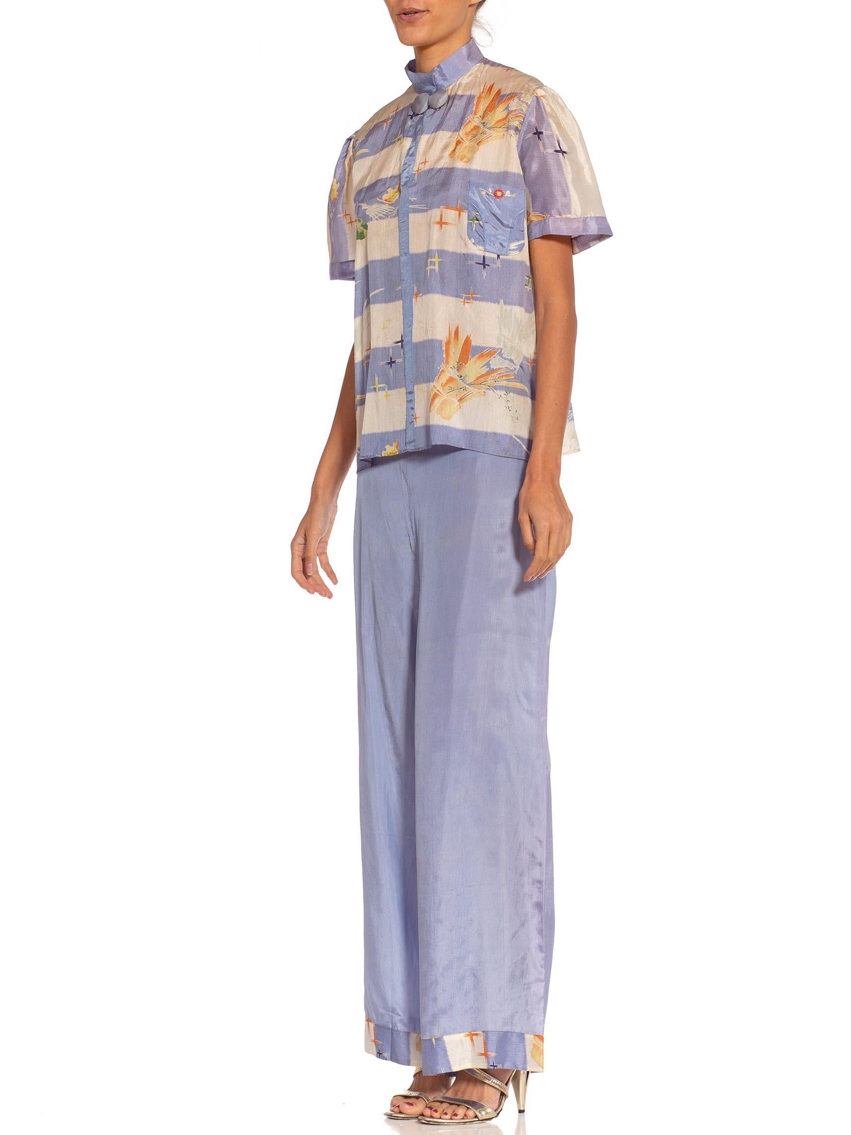 1930S Light Blue & White Rayon Deadstock Beach  Pajamas Ensemble 3