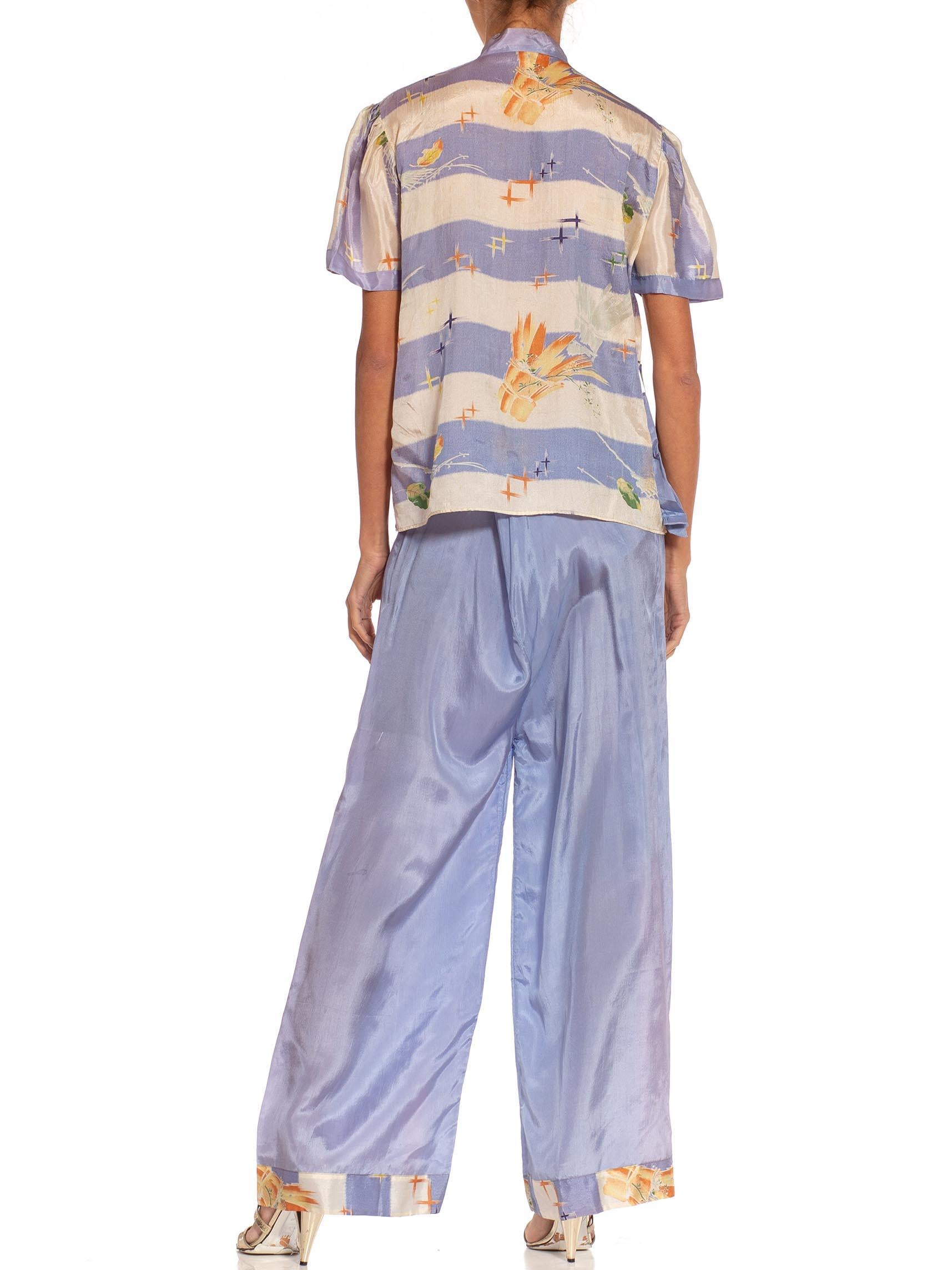 1930S Light Blue & White Rayon Deadstock Beach  Pajamas Ensemble 4