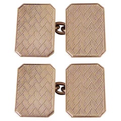 1930's Light Weight Rectangle Cufflinks in 9ct Gold with Geometric Pattern