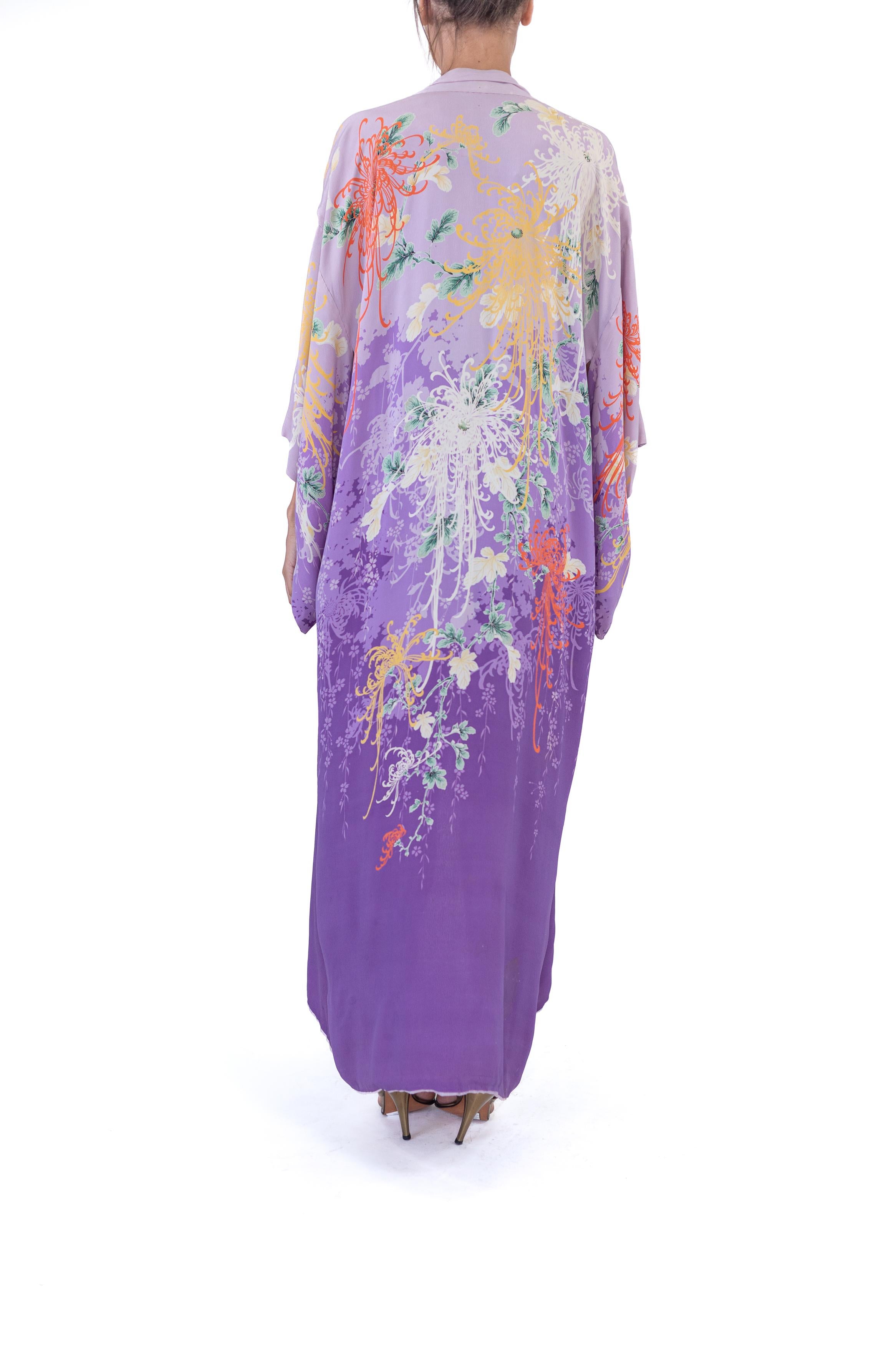 1930S Lilac Floral Rayon Japanese Import Kimono Robe For Sale 1