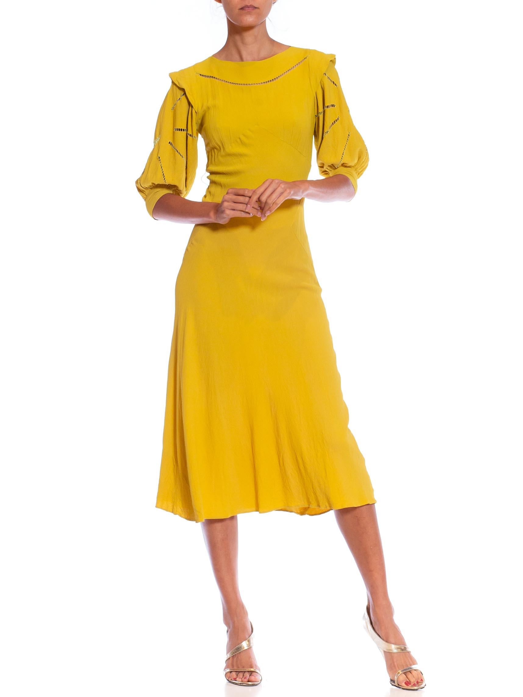 Women's 1930S Lime Green Bias Cut Rayon Crepe Sleeved Gown For Sale