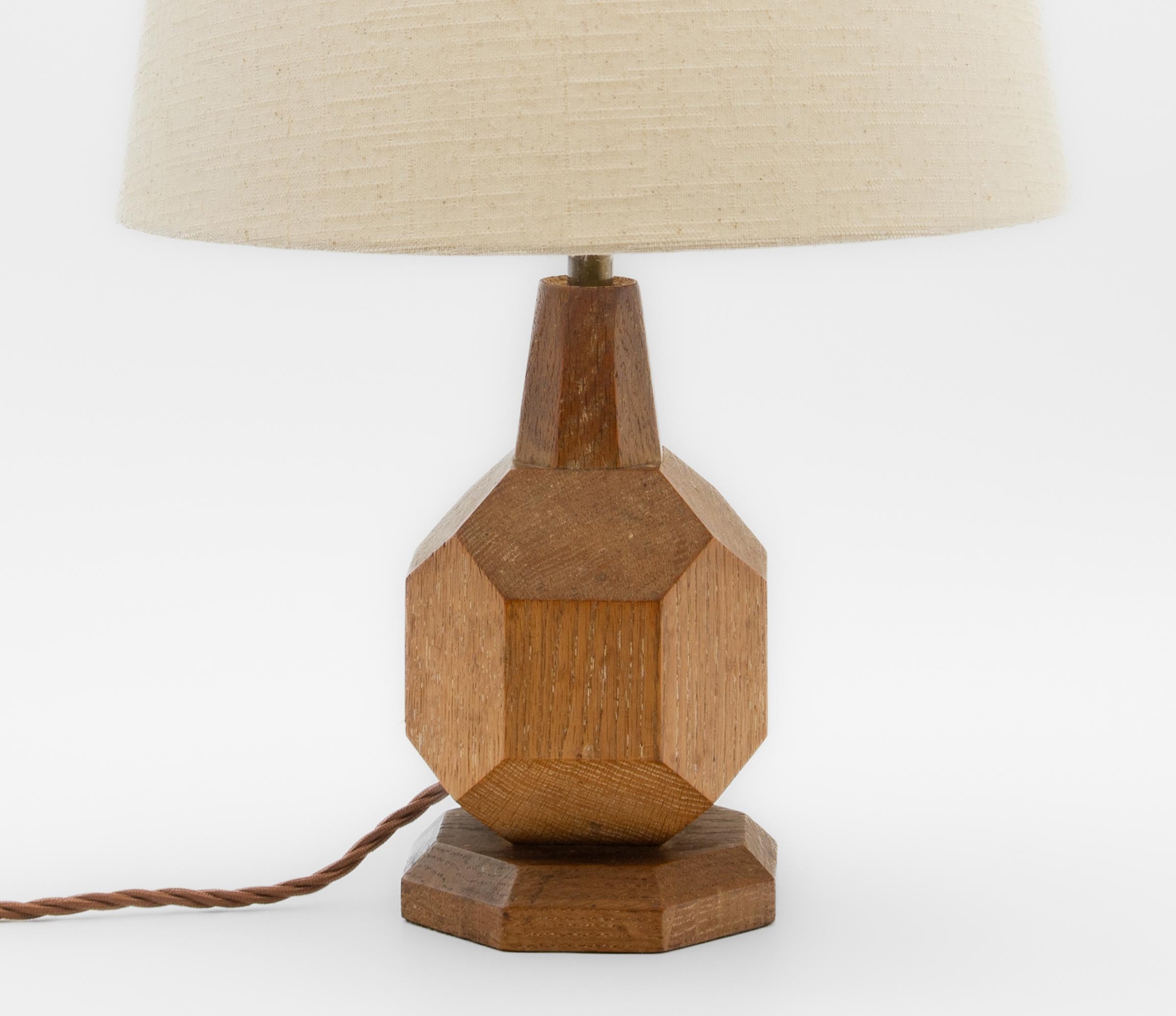 English 1930's Limed Oak Geometric Form Table Lamp Attributed To Heals