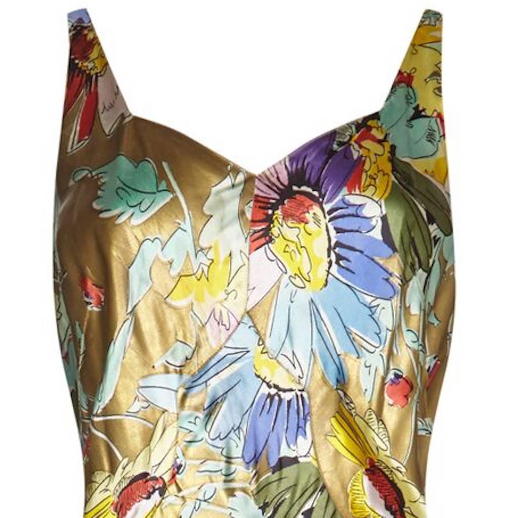 bias cut mini satin dress with floral embellishment