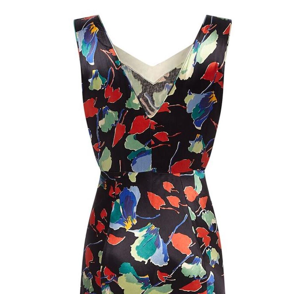 1930s Liquid Satin Floral Pattern Bias Cut Dress  In Excellent Condition In London, GB