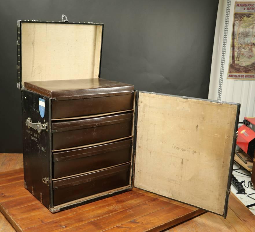 French 1930s Louis Vuitton Black Canvas Commode Trunk