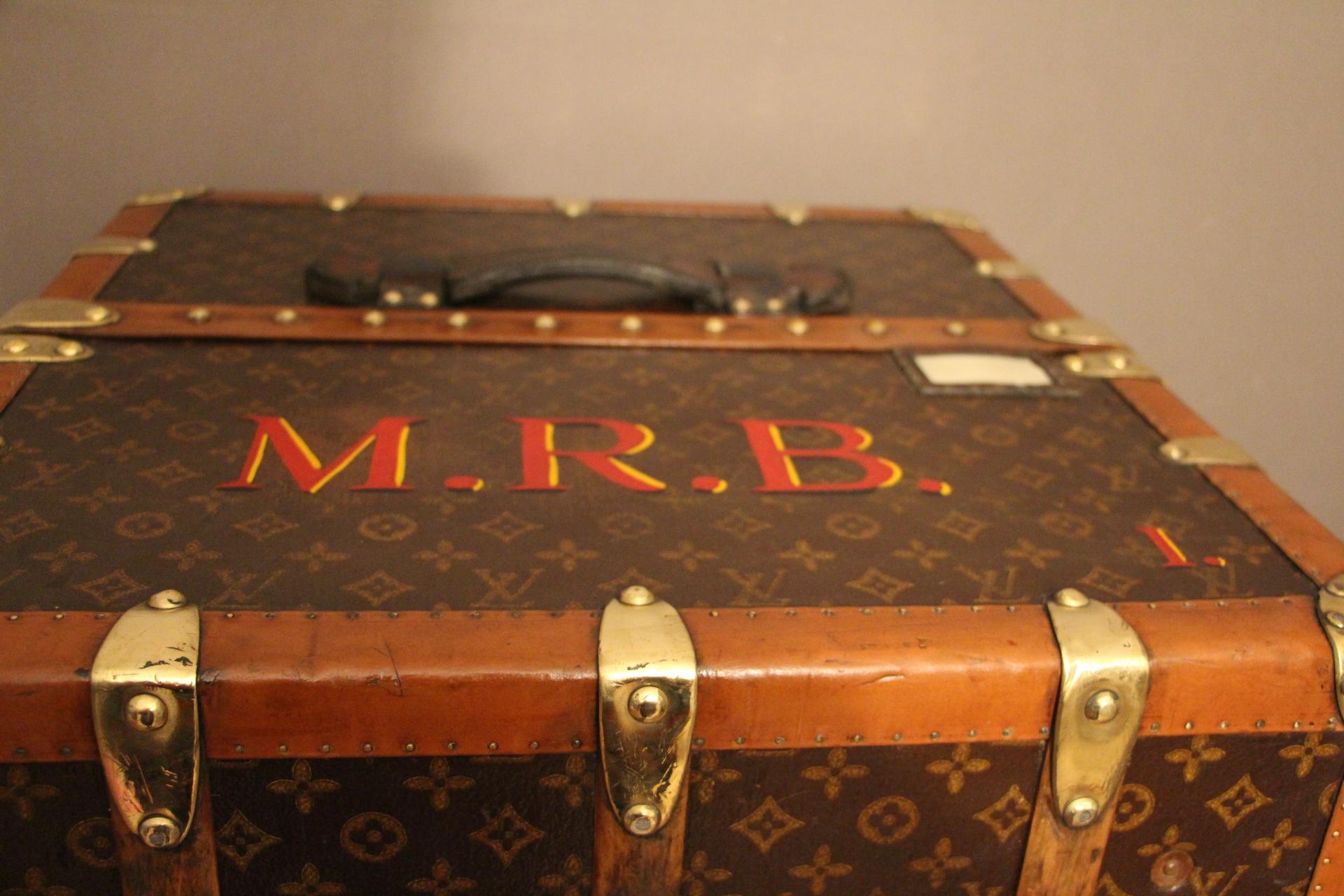 1930s Louis Vuitton Monogram Canvas and Brass Fittings Wardrobe Steamer Trunk 4
