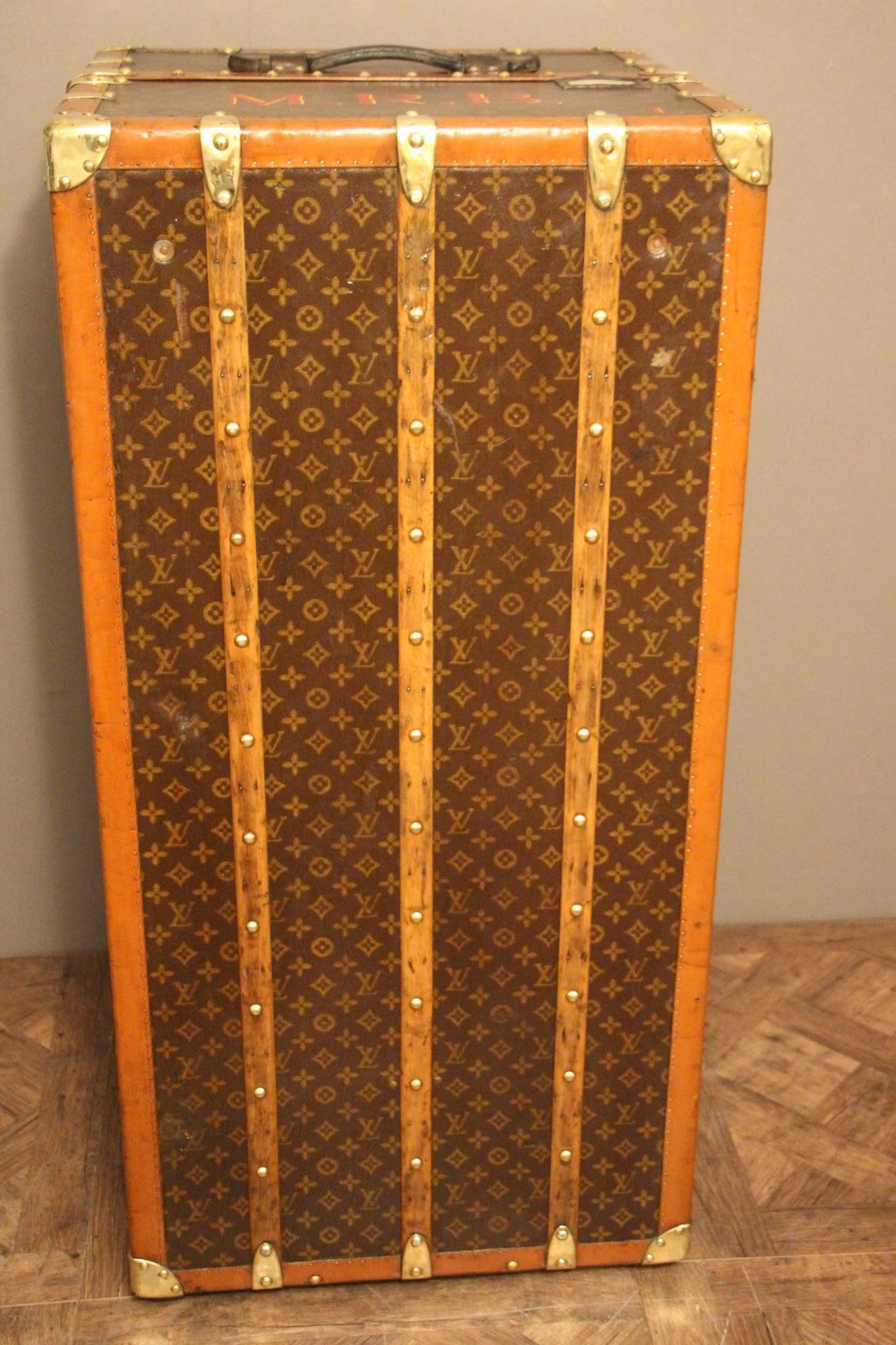 1930s Louis Vuitton Monogram Canvas and Brass Fittings Wardrobe Steamer Trunk 5