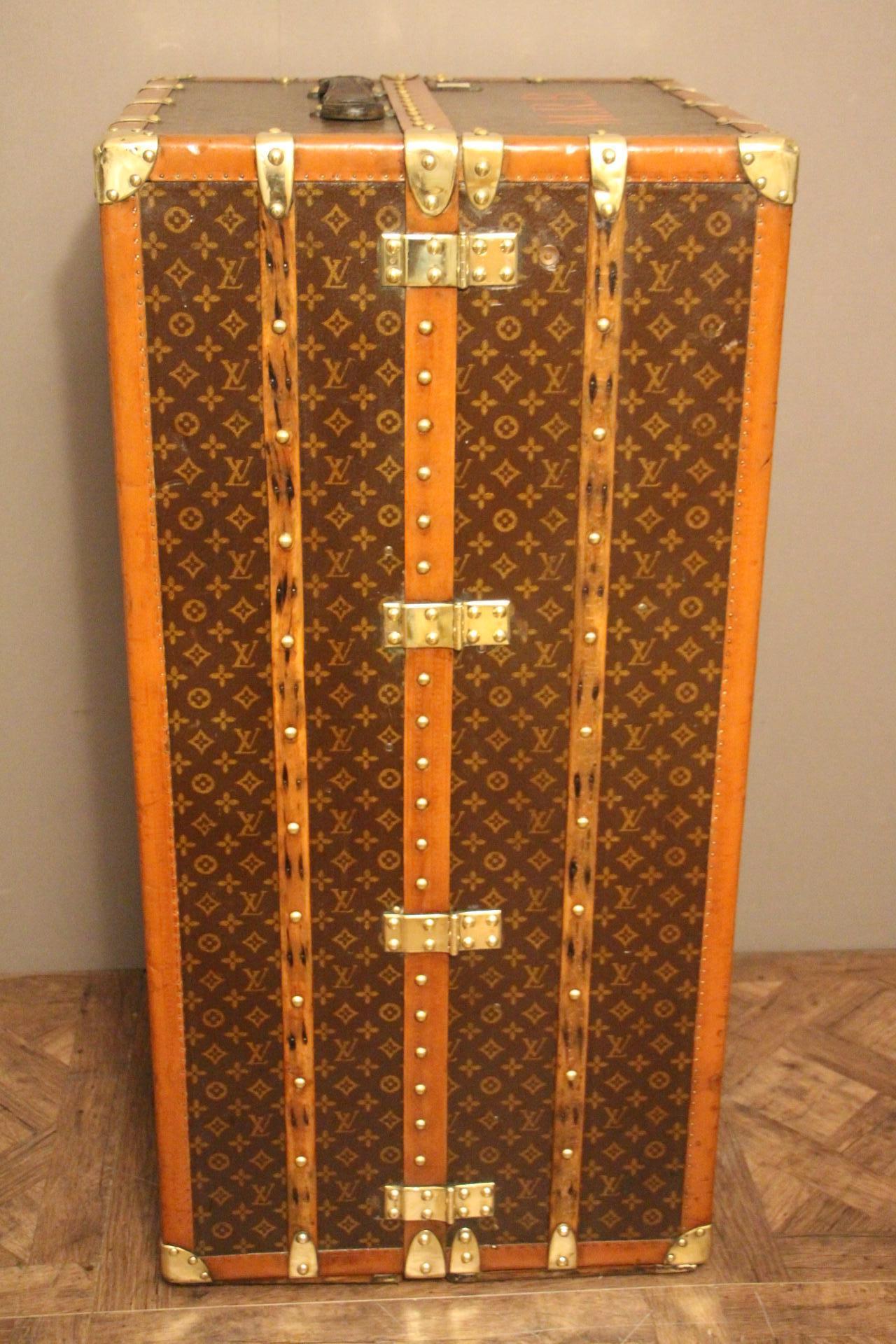 1930s Louis Vuitton Monogram Canvas and Brass Fittings Wardrobe Steamer Trunk 6