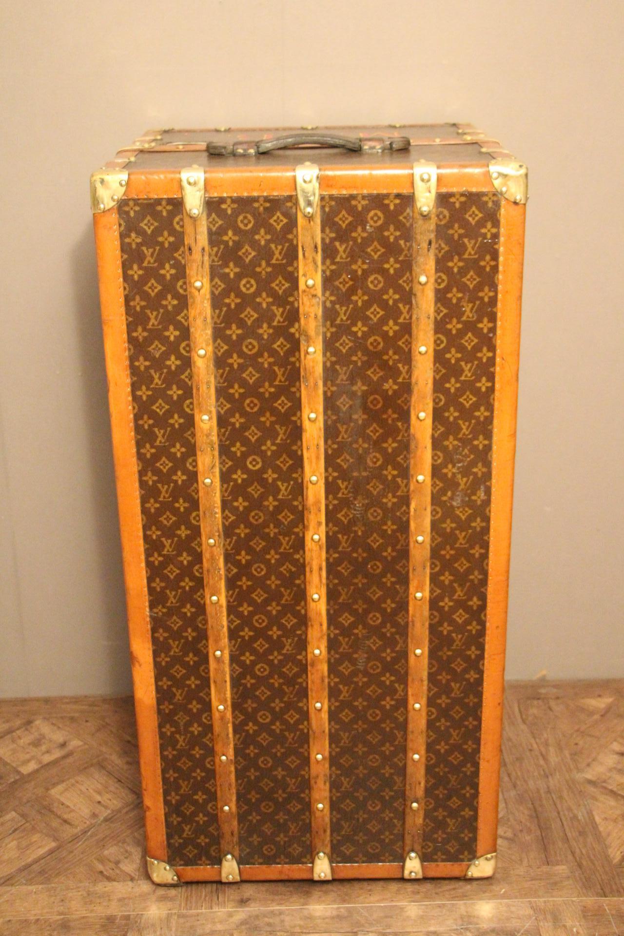 1930s Louis Vuitton Monogram Canvas and Brass Fittings Wardrobe Steamer Trunk 7