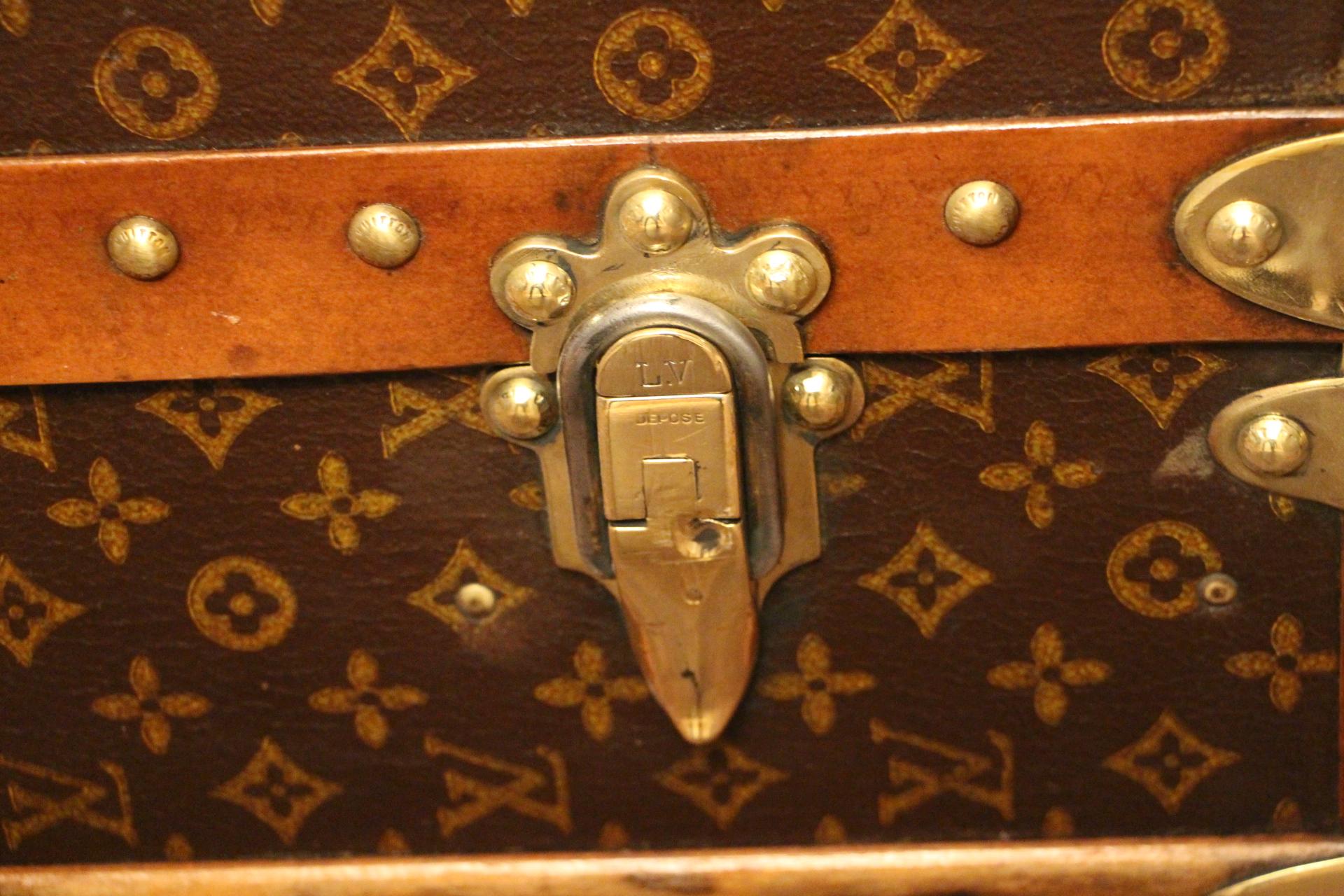 Early 20th Century 1930s Louis Vuitton Monogram Canvas and Brass Fittings Wardrobe Steamer Trunk