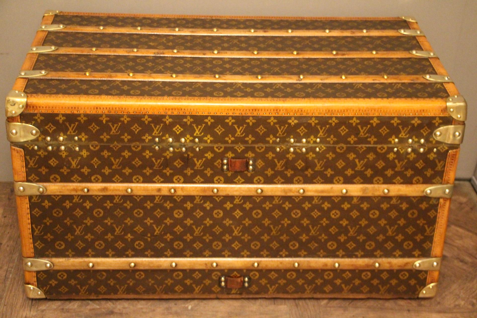 Brass 1930s Louis Vuitton Monogram Trunk, Malle Louis Vuitton