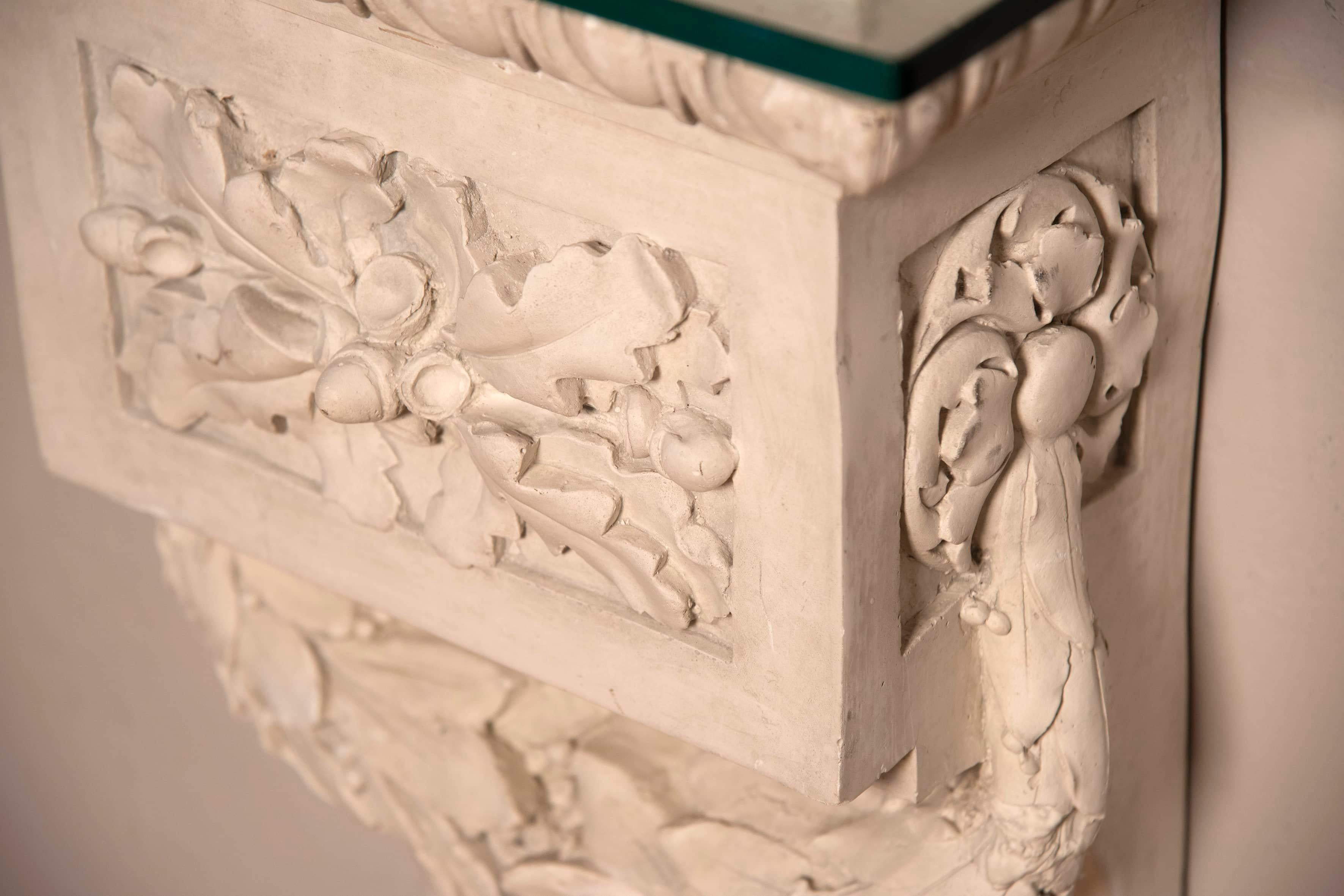 1930s Louis XVI style White Plaster Friezes Console Table Top Glass For Sale 8