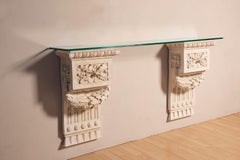 1930s Louis XVI style White Plaster Friezes Console Table Top Glass
