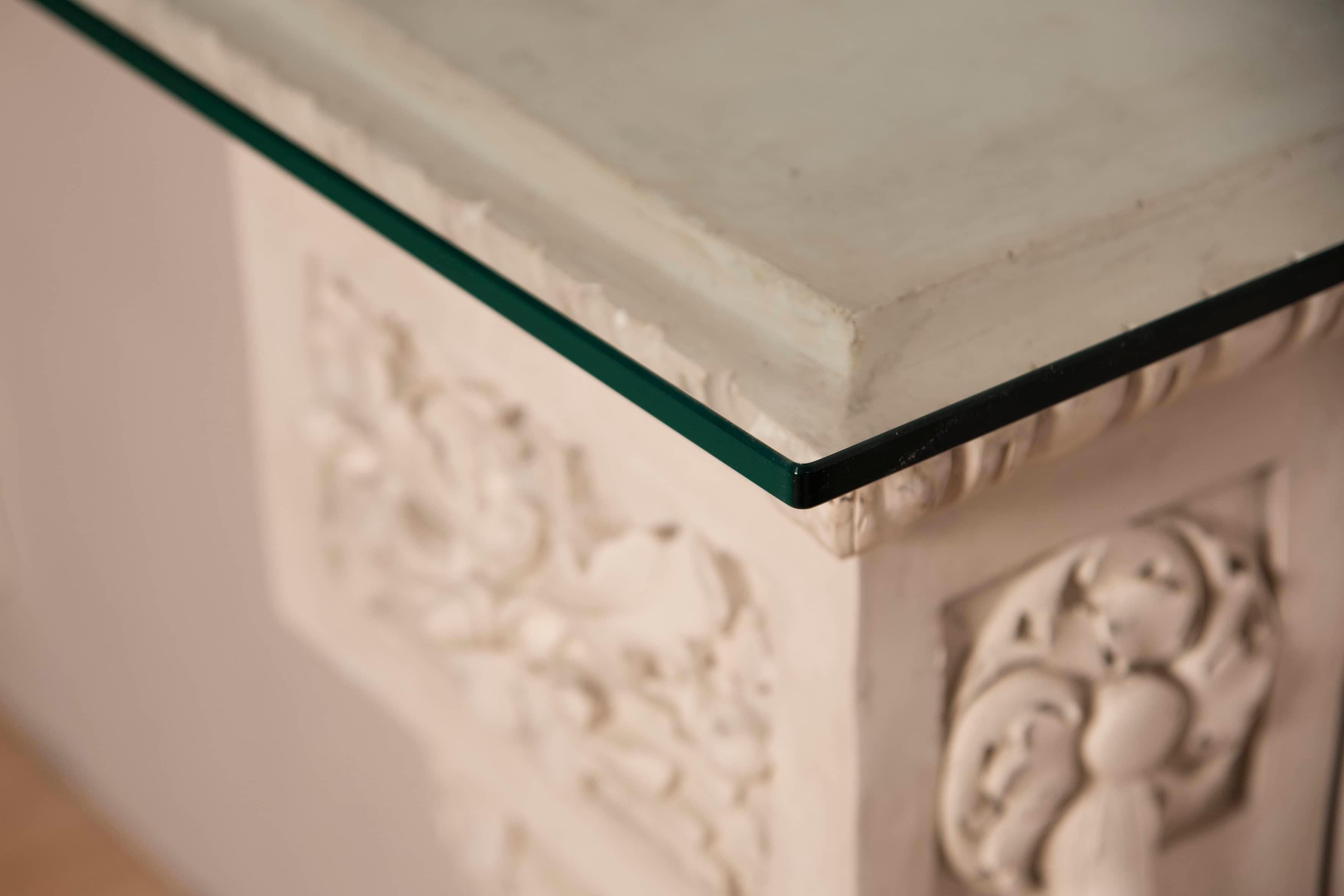 1930s Louis XVI style White Plaster Friezes Console Table Top Glass For Sale 4