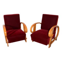 1930s Lounge Chairs in Red Dongiha Mohair