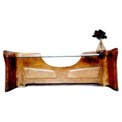 1930s Low Walnut and Glass Italian Console Table