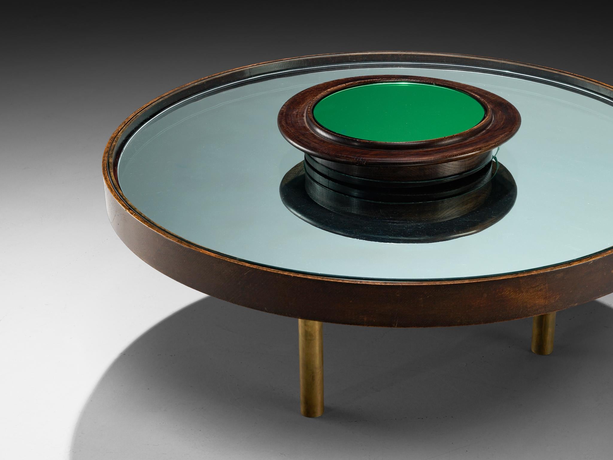 Art déco Table basse Luigi Fontana & C. des années 1930 en verre cristal, chêne et laiton en vente