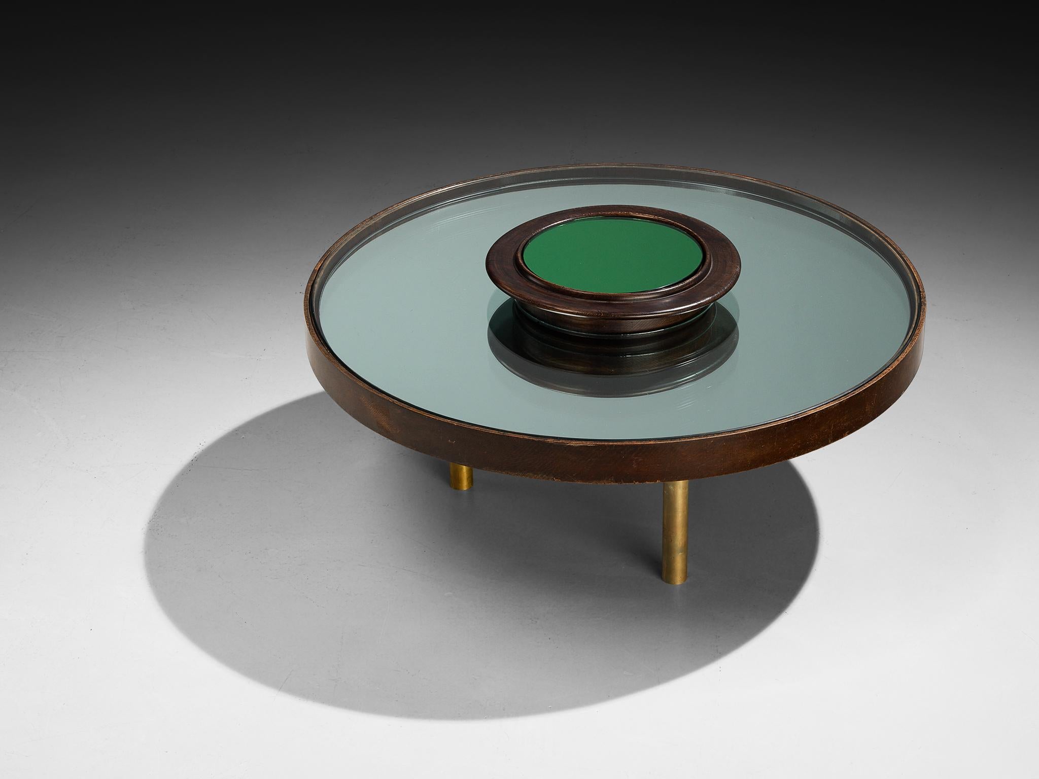 Table basse Luigi Fontana & C. des années 1930 en verre cristal, chêne et laiton Bon état - En vente à Waalwijk, NL