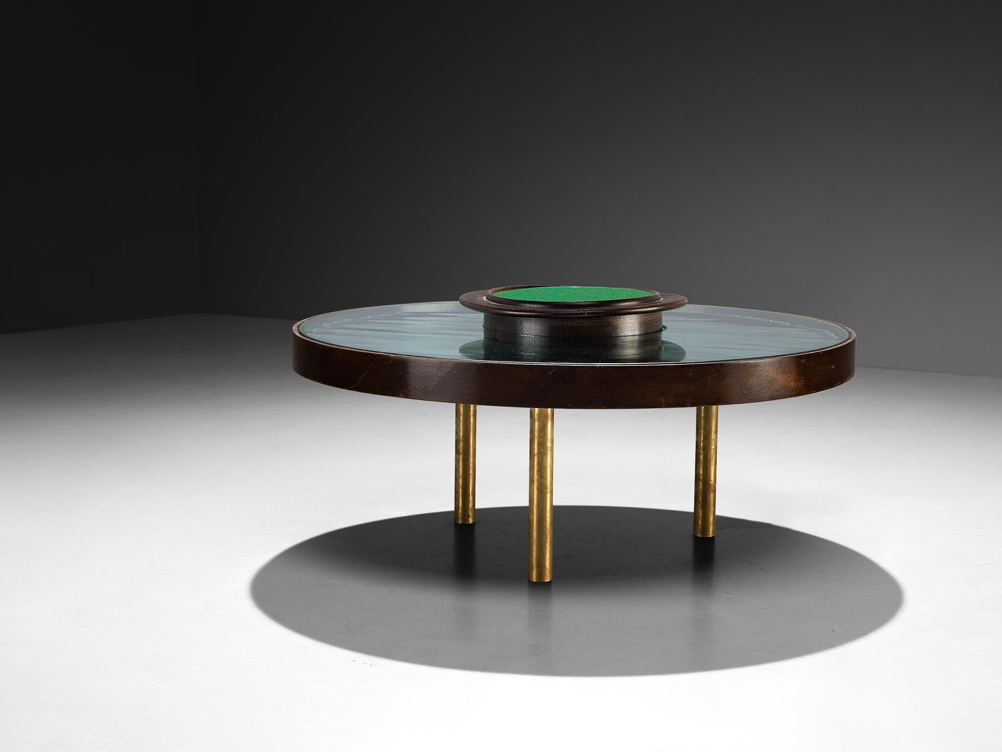 Milieu du XXe siècle Table basse Luigi Fontana & C. des années 1930 en verre cristal, chêne et laiton en vente