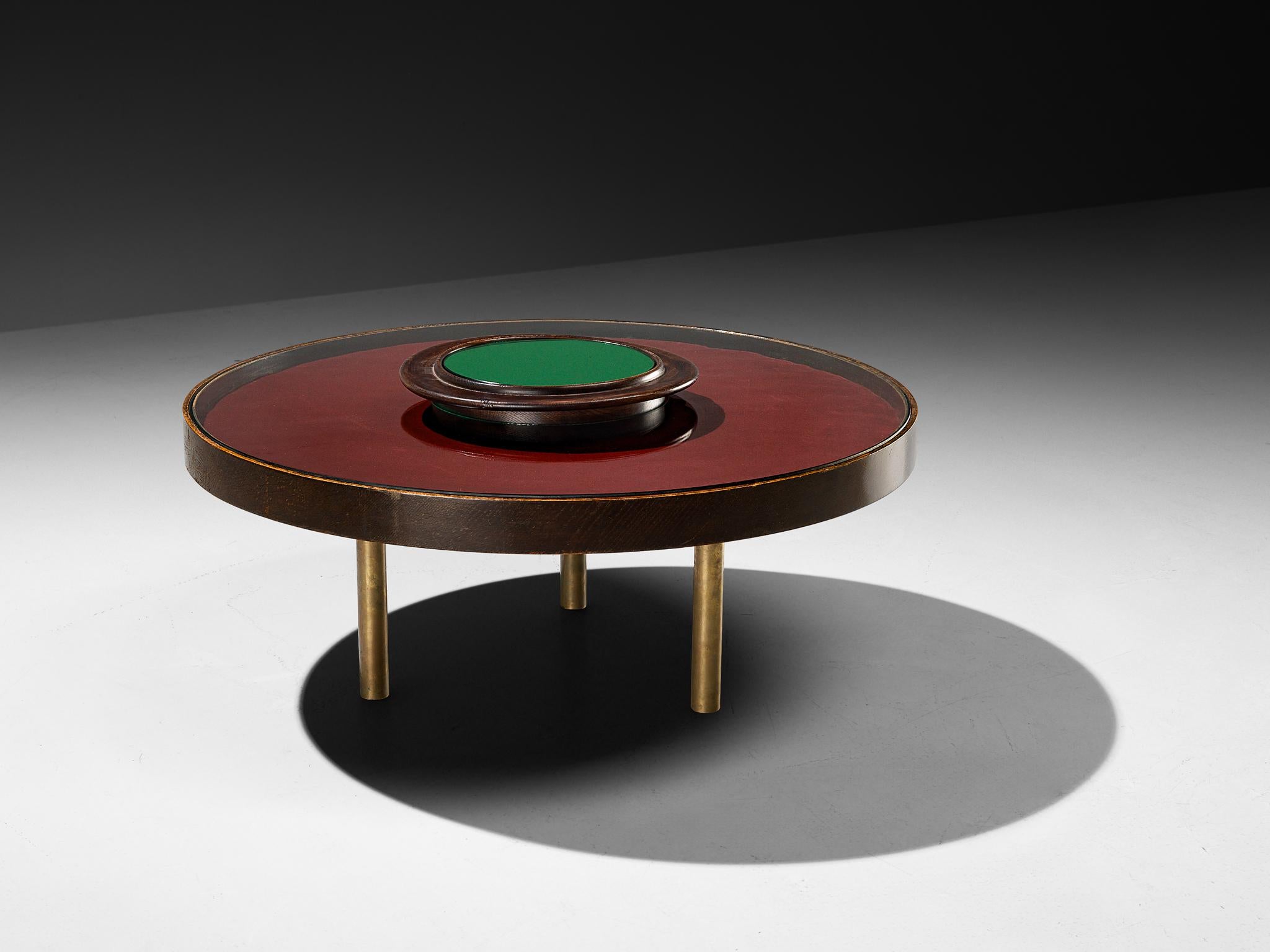 Table basse Luigi Fontana & C. des années 1930 en verre cristal, chêne et laiton en vente 1