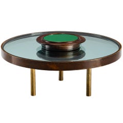 1930s Luigi Fontana & C. Coffee Table in Crystal Glass Oak and Brass