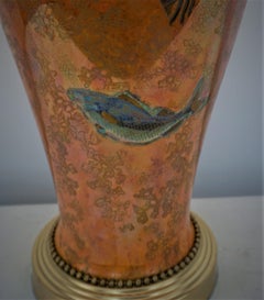 1930's Lustre Porcelain Fish Design Table lamp