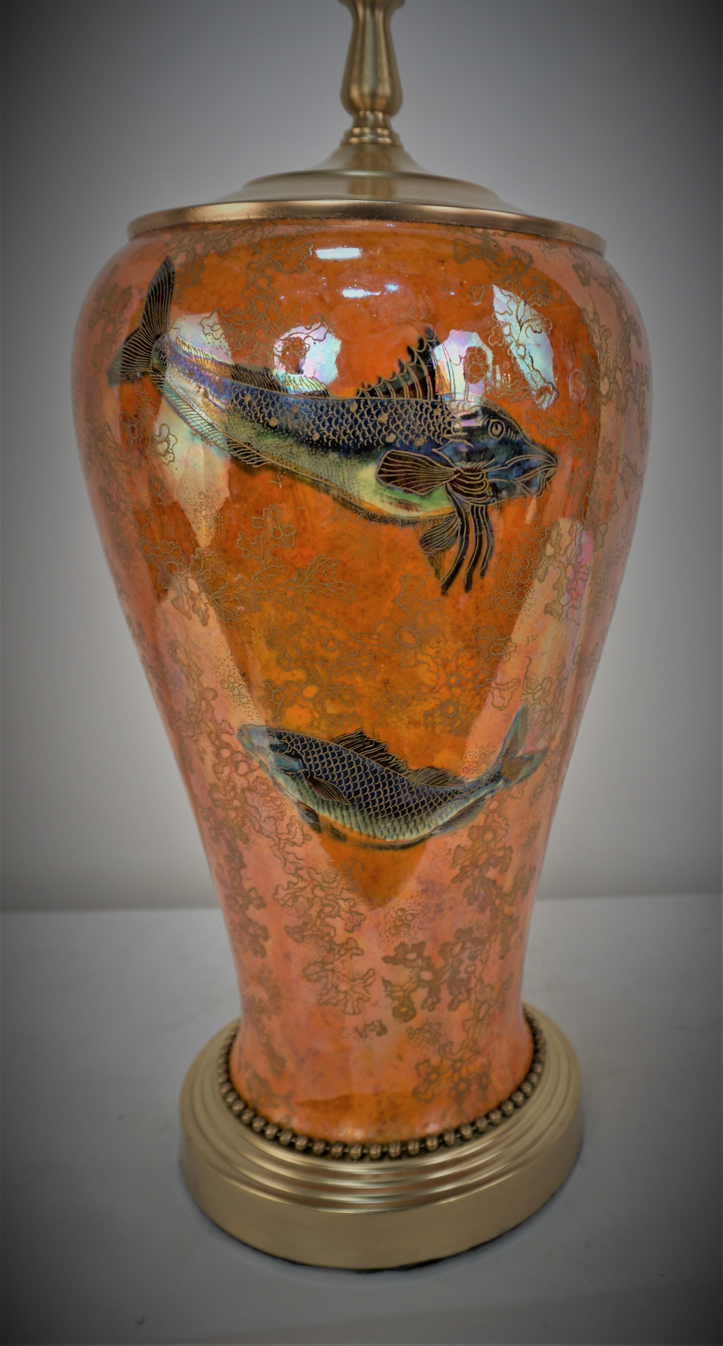 1930's Lustre Porcelain Fish Design Table lamp 2