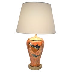 Lampe de table des années 1930 en porcelaine lustrée Fish Design