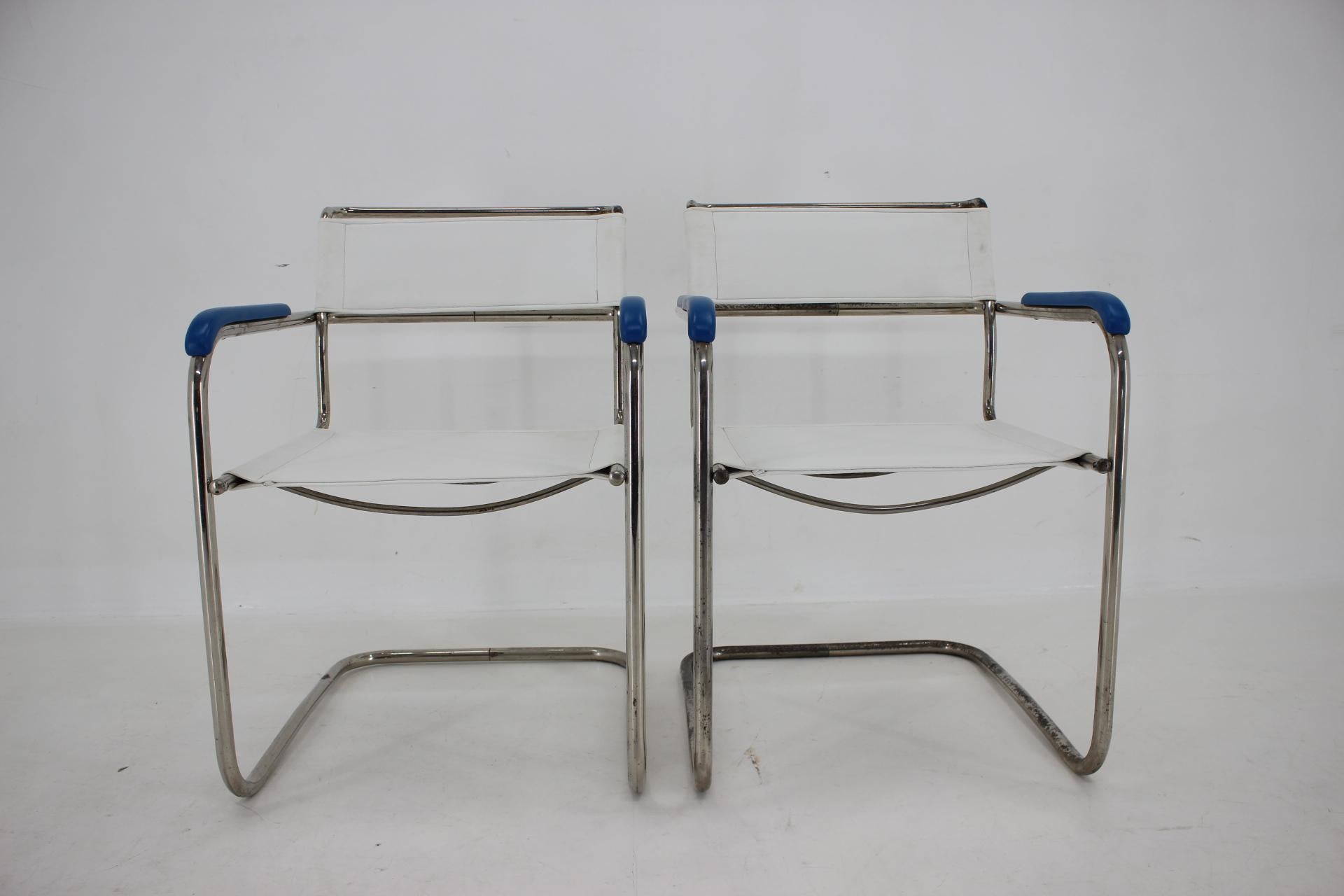 1930s M. Breuer Set of  B10 Bauhaus Tubular Table + B34 Armachairs by M. Melder For Sale 4