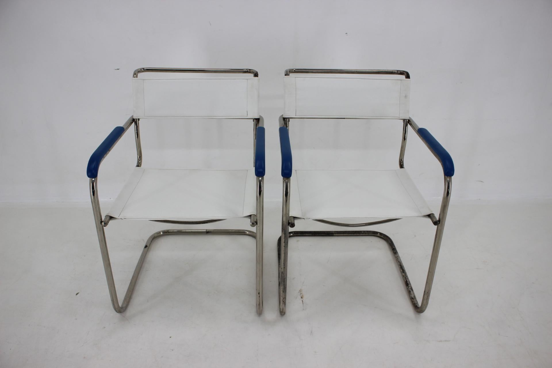 1930s M. Breuer Set of  B10 Bauhaus Tubular Table + B34 Armachairs by M. Melder For Sale 5