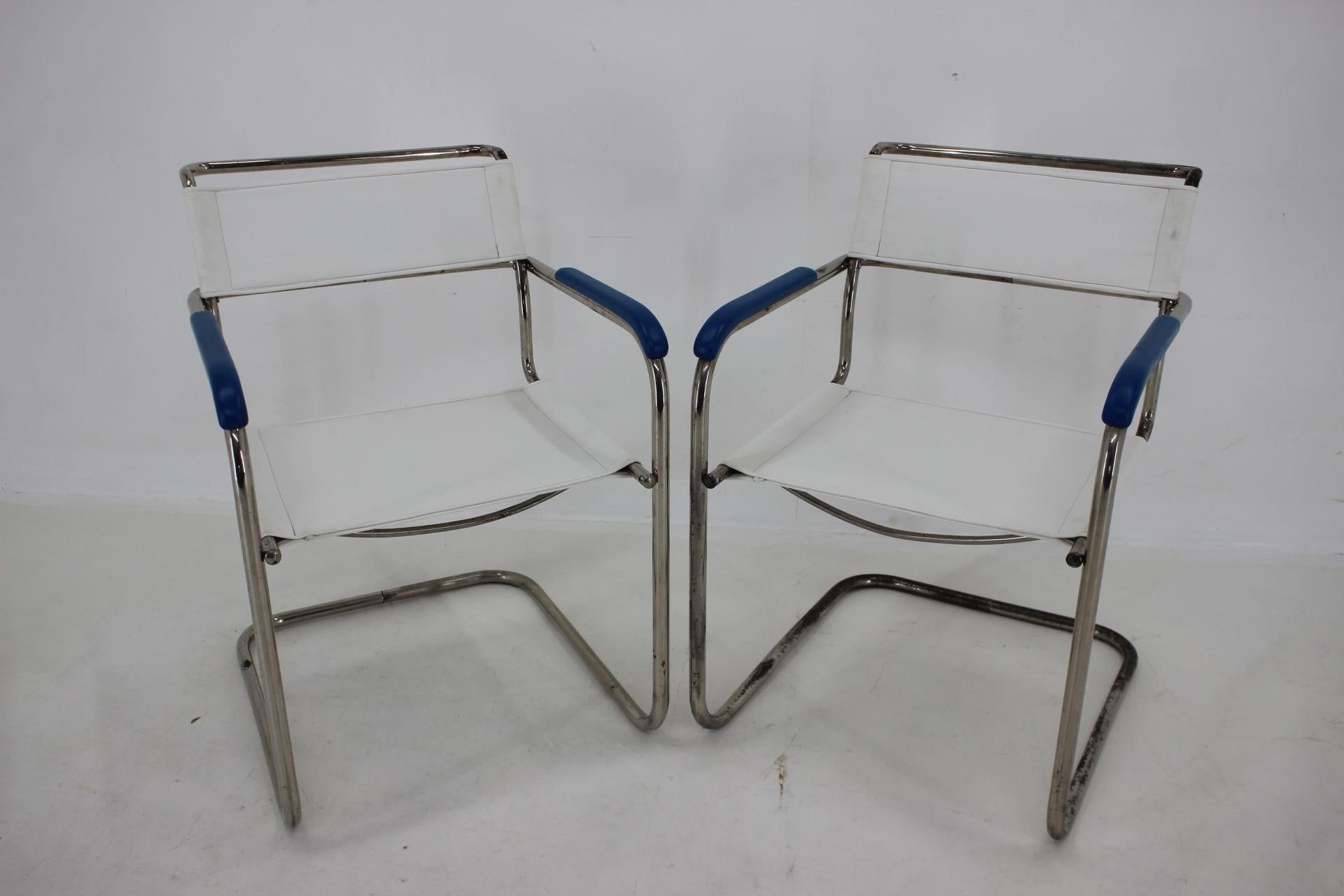 1930s M. Breuer Set of  B10 Bauhaus Tubular Table + B34 Armachairs by M. Melder For Sale 7