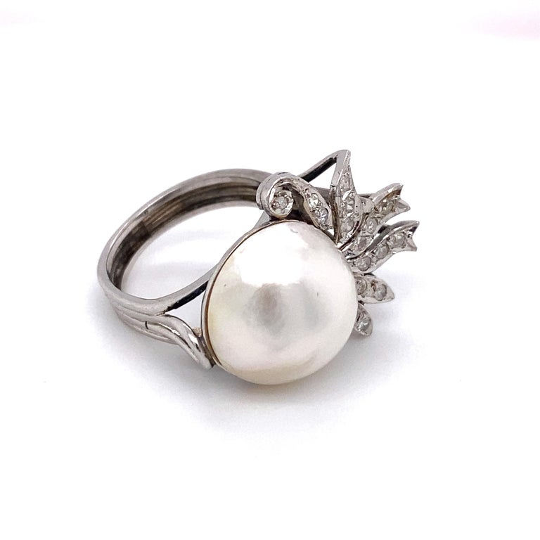 1930s Mabe Pearl and Diamond Ring in Platinum and 14 Karat White Gold ...