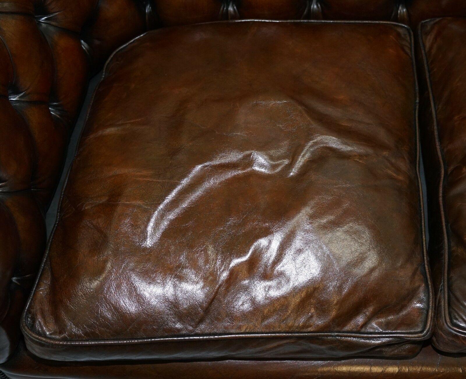 1930s Made in England Hand Dyed Restored Cigar Brown 2-Seat Chesterfield Club 5