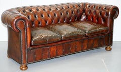 1930s Made in England Hand Dyed Restored Cigar Brown 3-Seat Chesterfield Club