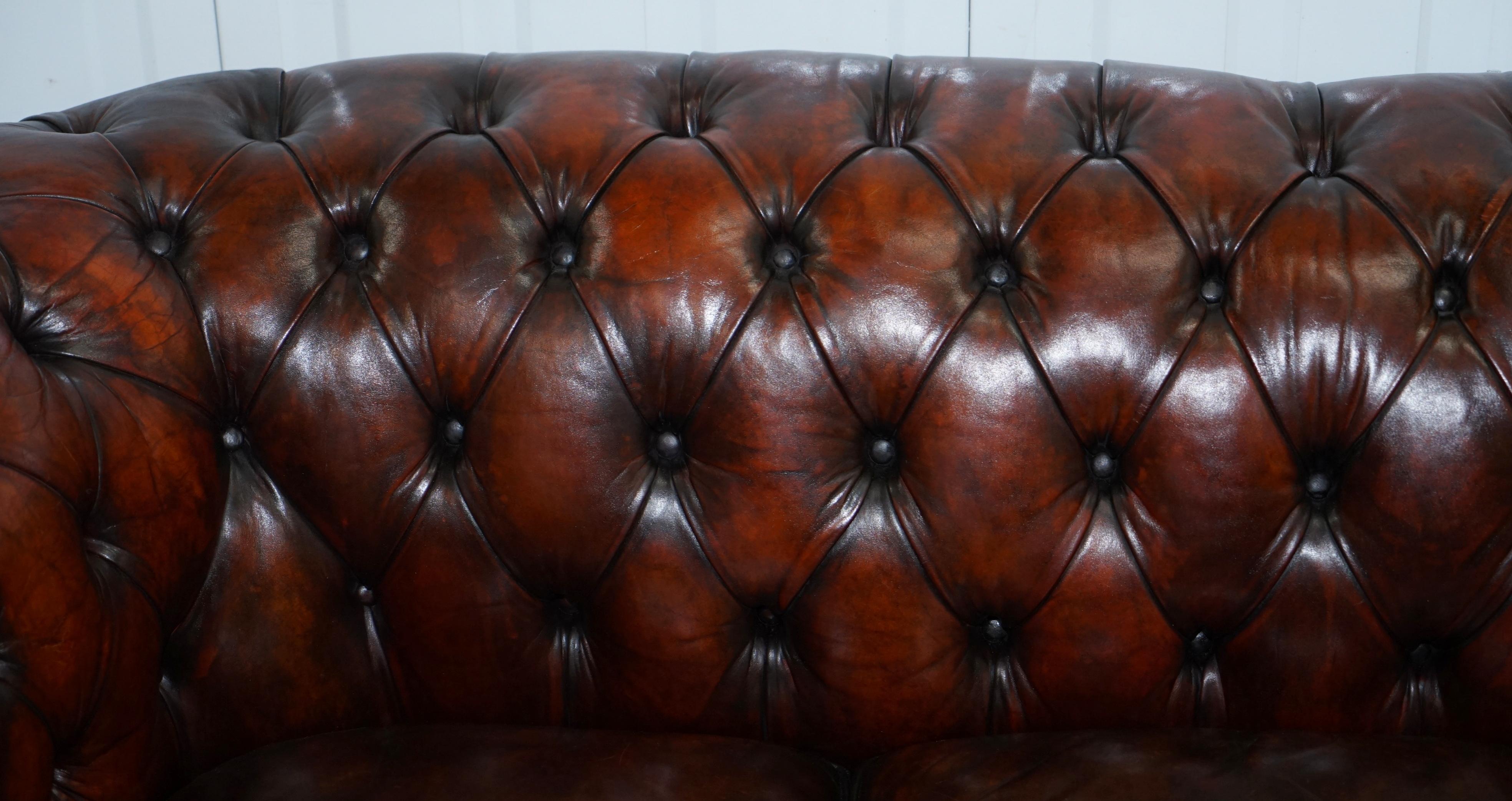 1930s Made in England Hand Dyed Restored Cigar Brown 3-Seat Chesterfield Club 2
