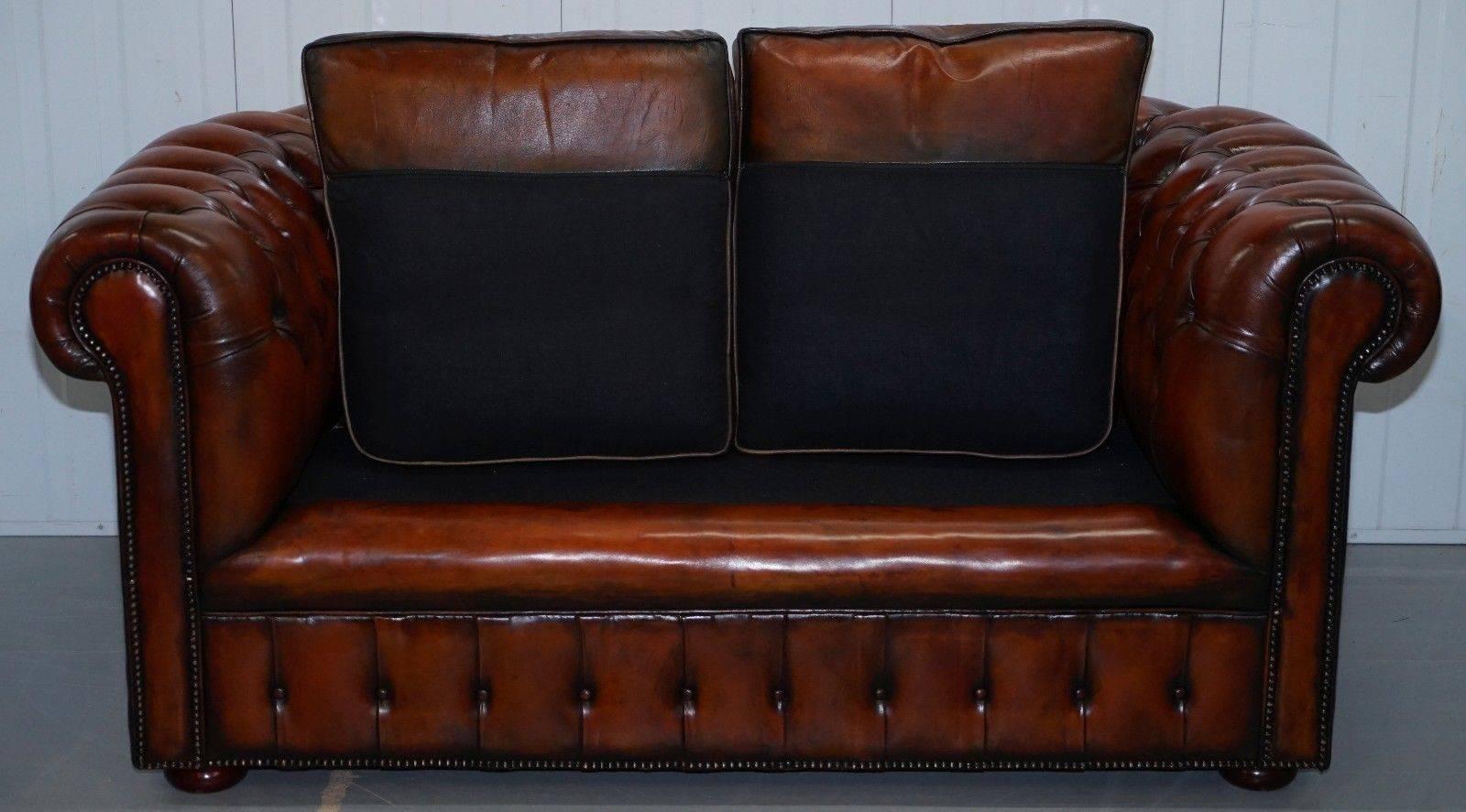 1930s Made in England Restored Hand Dyed Chesterfield Club Sofa Feather Filled 4