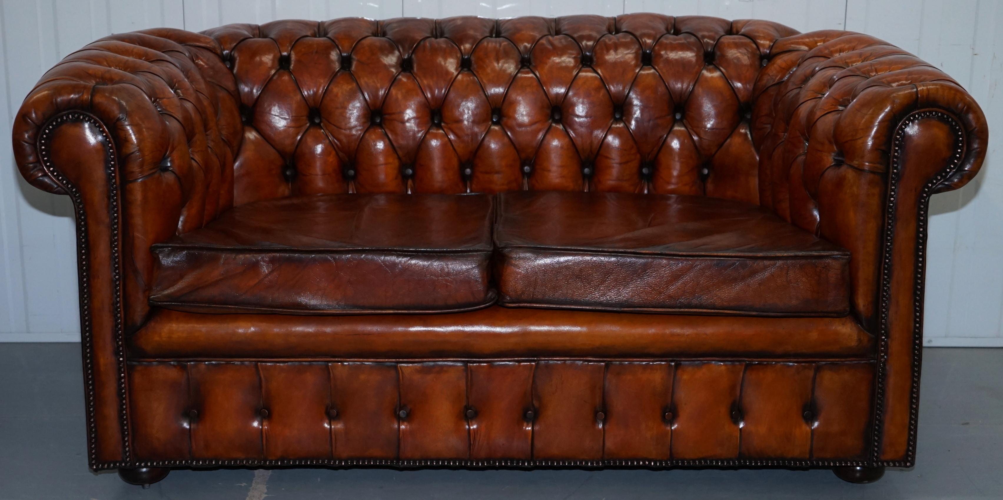 English 1930s Made in England Restored Hand Dyed Chesterfield Club Sofa Feather Filled