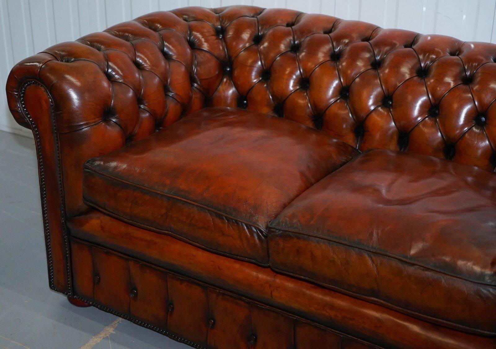 Victorian 1930s Made in England Restored Hand Dyed Chesterfield Club Sofa Feather Filled