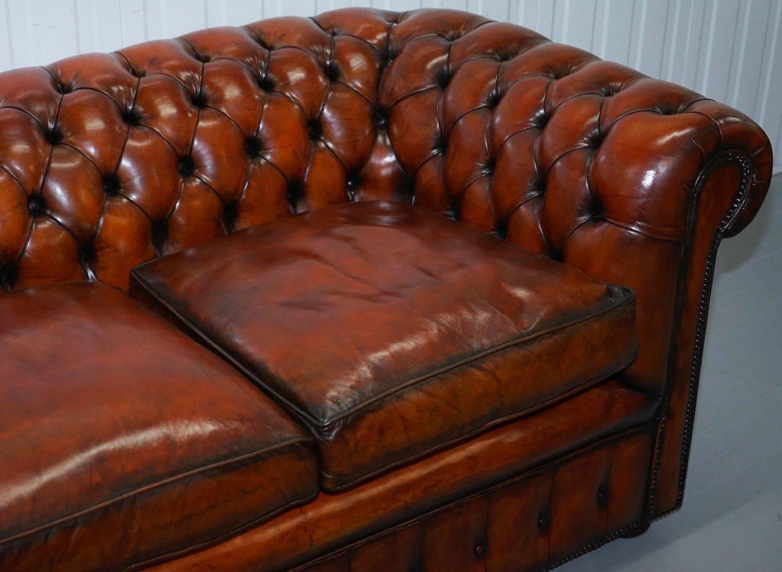 British 1930s Made in England Restored Hand Dyed Chesterfield Club Sofa Feather Filled