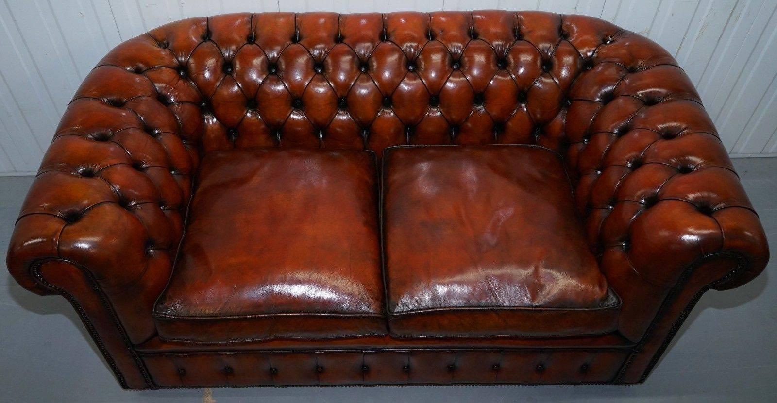 Hand-Carved 1930s Made in England Restored Hand Dyed Chesterfield Club Sofa Feather Filled