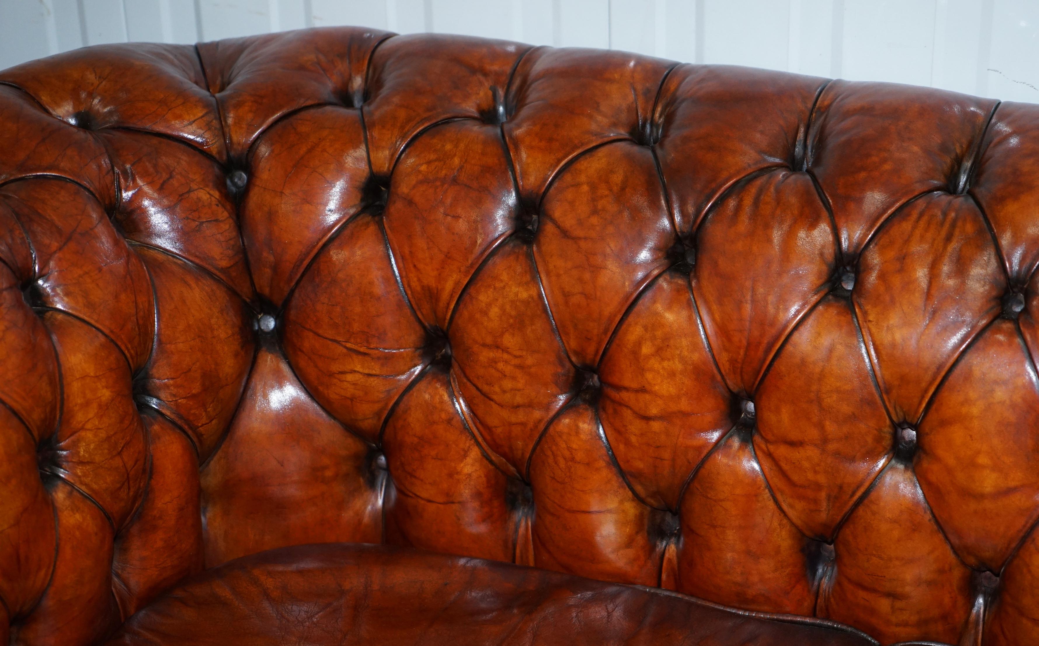 Leather 1930s Made in England Restored Hand Dyed Chesterfield Club Sofa Feather Filled