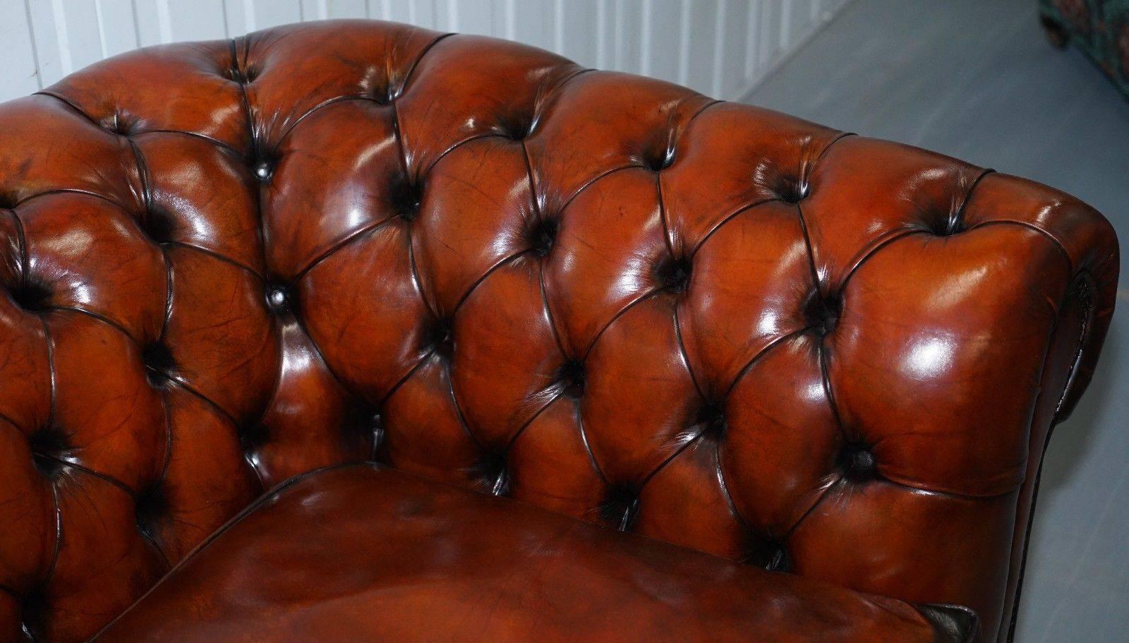 Leather 1930s Made in England Restored Hand Dyed Chesterfield Club Sofa Feather Filled