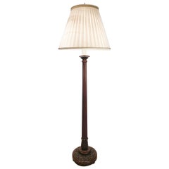Antique 1930s Mahogany Floor Lamp with Fine Custom Silk Shade