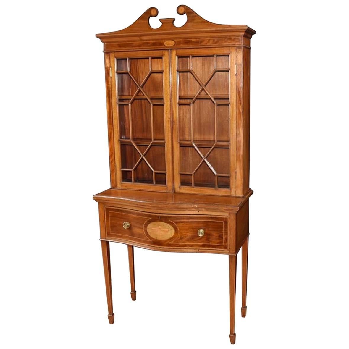 1930s Mahogany Sheraton Style Display Cabinet For Sale