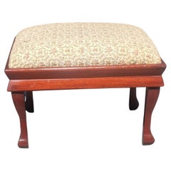 Antique 1930s Mahogany Upholstered Large FootStool