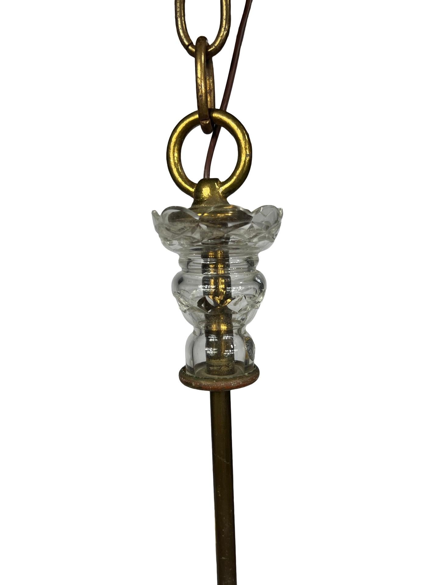 20th Century 1930's Maison Bagues Style Brass & Floral Crystal Chandelier