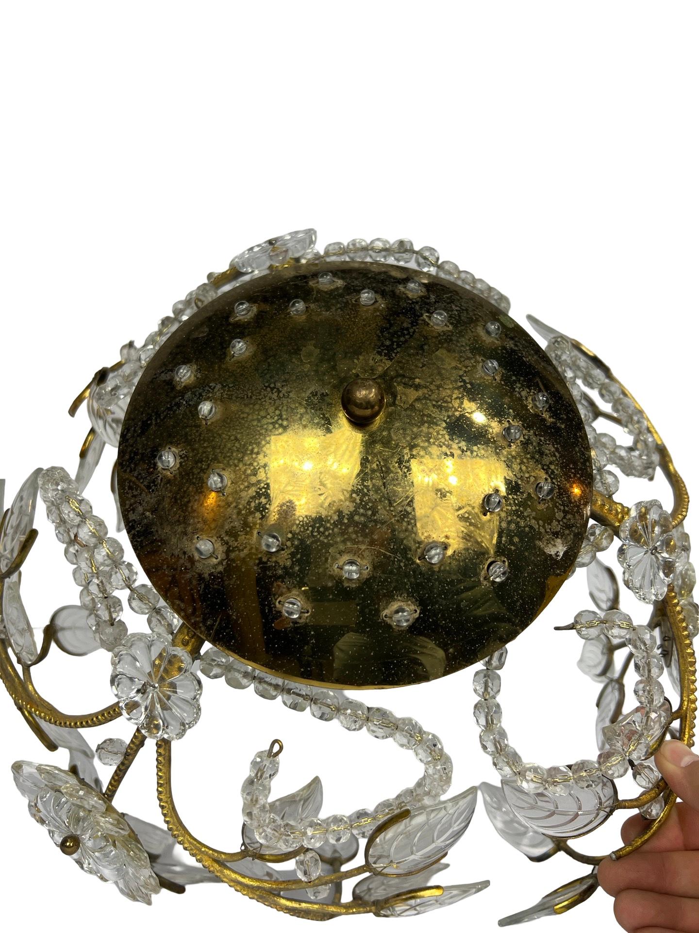 1930's Maison Bagues Style Brass & Floral Crystal Chandelier 3